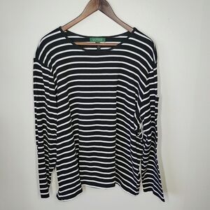 Lauren Ralph Lauren Long Sleeve Striped Top Black & White Nautical Plus Size 3X‎